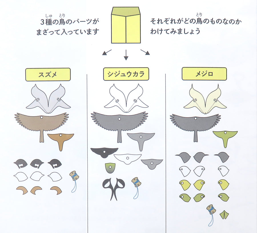 くらべるいきものこうさく1 (スズメ・シジュウカラ・メジロ) 【よそみっこ】 5セット ワークショップ・贈り物に